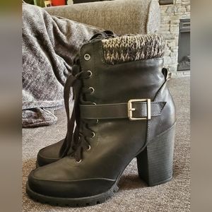 Faux fur black heeled booties, 9